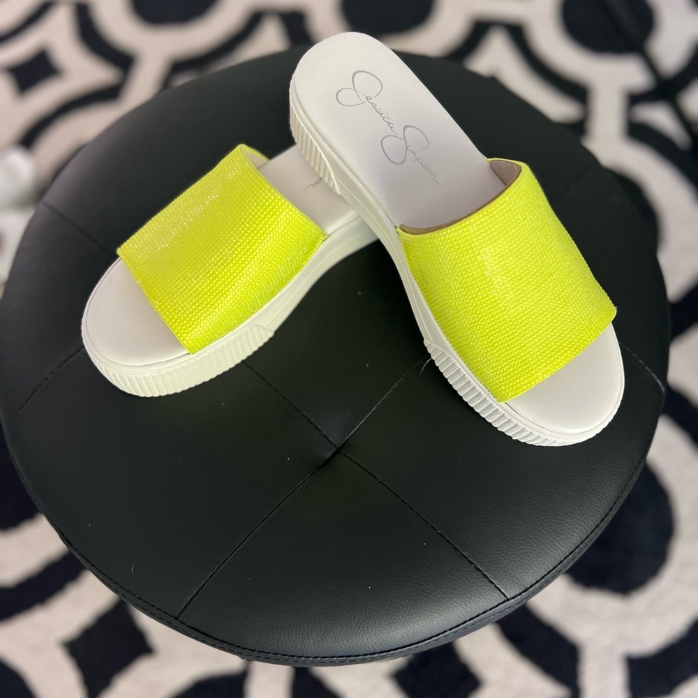 Never worn Jessica Simpson Yellow Ezira Platform slides